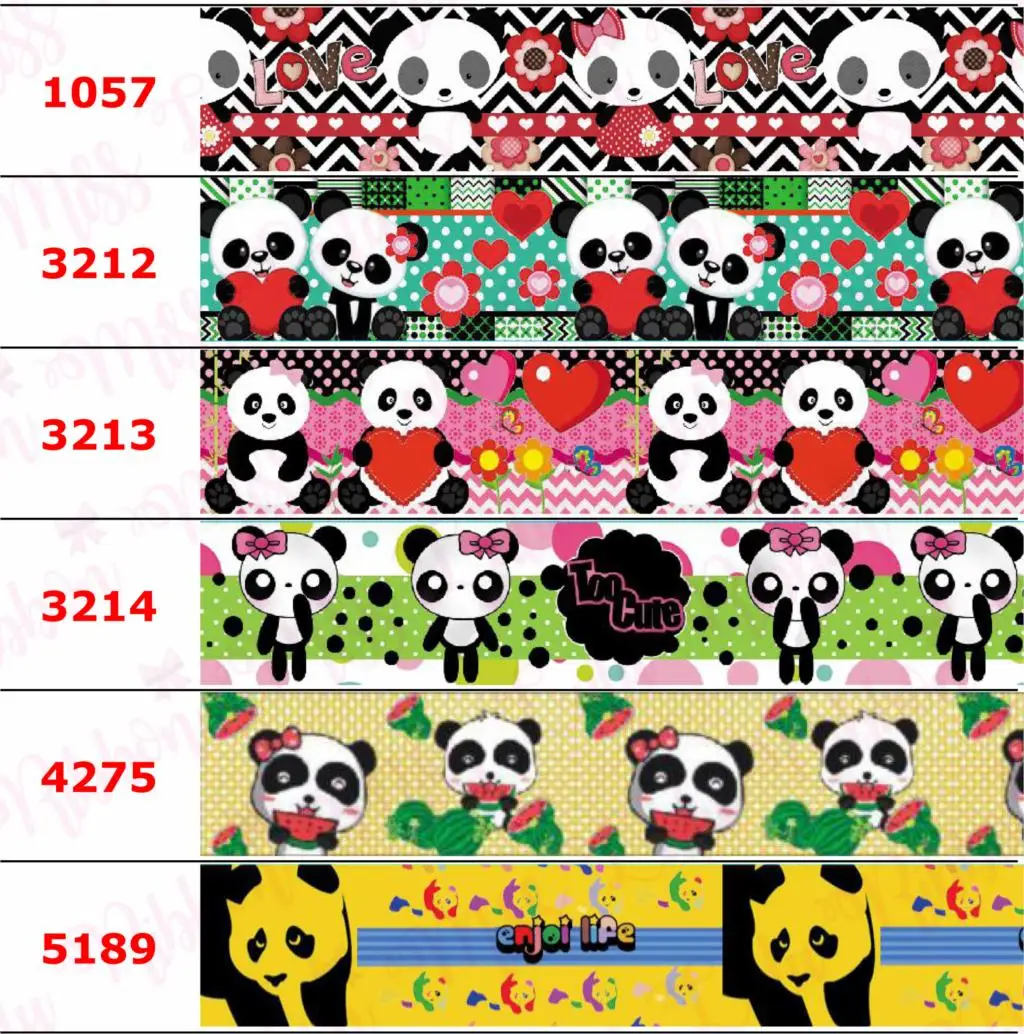 16mm-75mm Cartoon Panda Printed Grosgrain/Elastic Ribbon Love Heart DIY Valentines Day Decor Hair Bowknot 50yards/roll