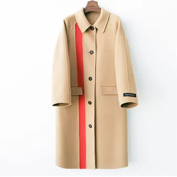 

2019 Autumn winter New Wool coat Women Stitching Long Cashmere Coat Double-sided Single-breasted Clothing Female abrigo mujer