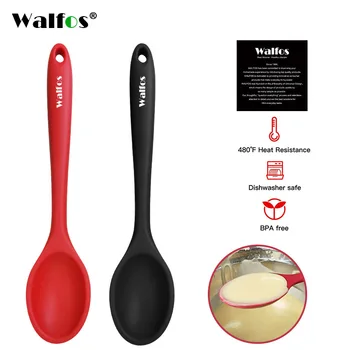 

WALFOS Large Food Grade Silicone Long-Handle Soup Spoon Solid Color Baking Kitchen Silicone Spoon Flatware Utensils Accessories