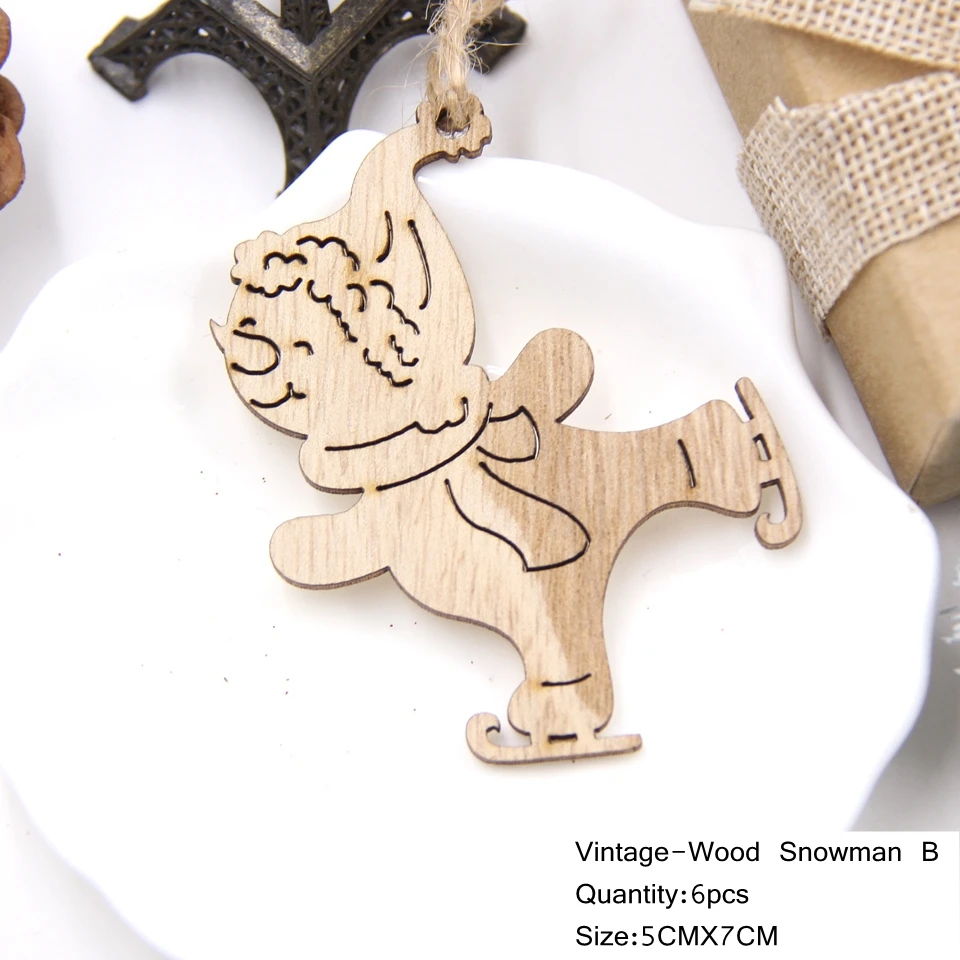 6pcs Snowman B 6 шт. милые рождественские Деревянные Подвески украшения Висячие подарки деревянные ремесленные детские игрушки елочные украшения подарки - Цвет: 6pcs Snowman B