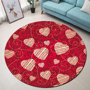 

Round Carpets for Living Room Cartoon Pink Heart Red Pattern Parlor Bedroom Chair Rugs Toilet Bath Decorate Non-slip Door Mat