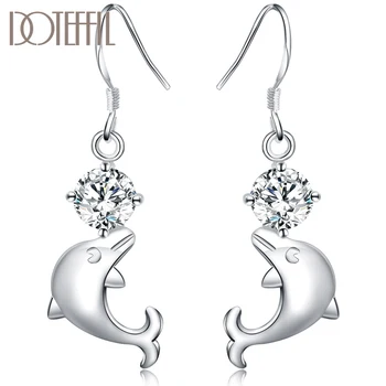 

DOTEFFIL 925 Sterling Silver Dolphin Zircon Drops Earrings For Women Best Gift Wedding Engagement Party Jewelry