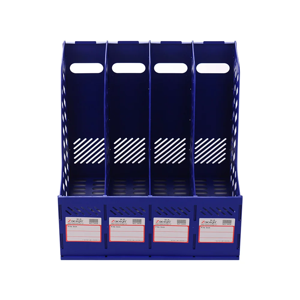 4 секции журнал пластиковый держатель разделитель файлов шкаф для документов стеллаж для хранения Органайзер коробка для школы офиса рабочего стола - Цвет: Синий