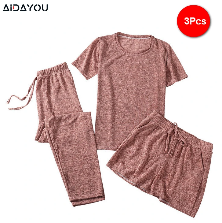 3 Piece Pajama Set Women Top Short Capri Pants Sleepwear Suit Nightwear ultimate Comfort Sports Homewear ouc287 3 Piece Pajama Set Women Top Short Capri Pants Sleepwear Suit Nightwear ultimate Comfort Sports Homewear ouc287