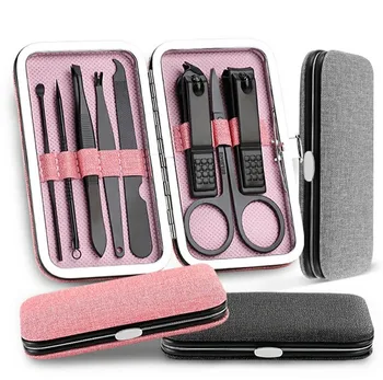 

8pcs/set multifunction nail clippers set stainless steel black pedicure scissor tweezer manicure set kit nail art tools