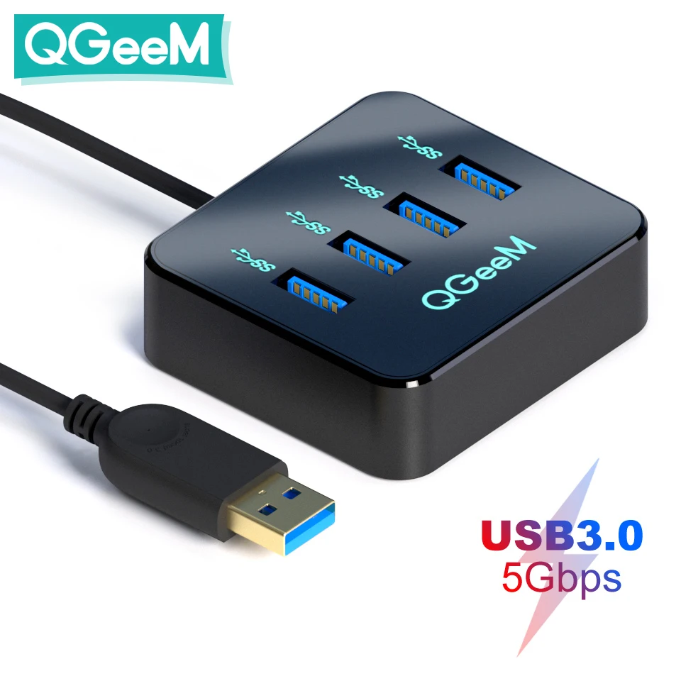 QGeeM USB Hub 3.0 Adapter USB Splitter for Xiaomi Notebook Macbook Pro 2015 iMac 4 Ports USB 3.0 Hub for PC Computer Accessories