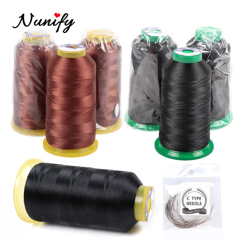 Nunify 검정 폴리에스터 실, 길이 2000m, 가발 재봉실, 머리 직조 실, 선물 1 개, 6.5cm, C 곡선 바늘