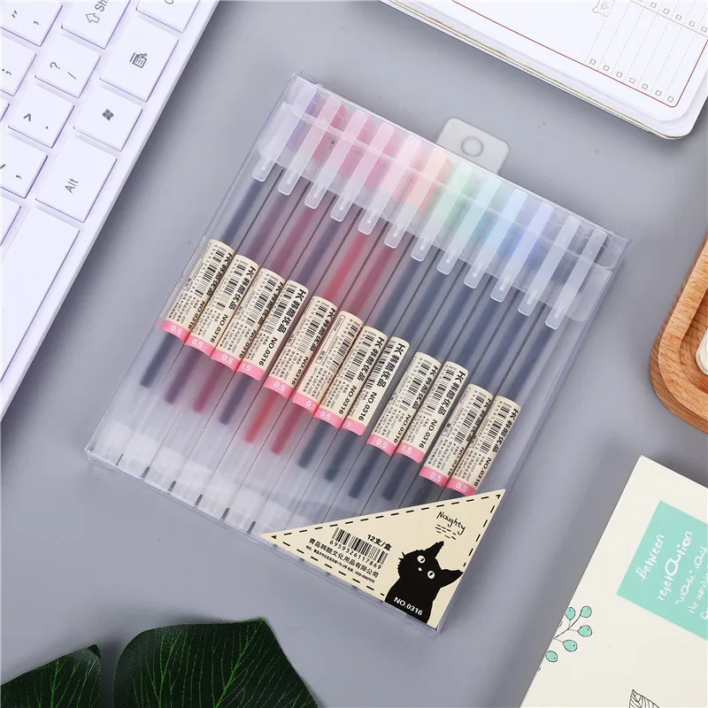 12 Pcs/lot 0.5mm Gel Pen Set Colorfule Cute Ink Maker Pen School Office things Supply 12 Colours muji gel pens Material Escolar