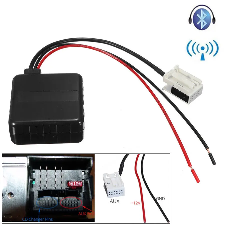 

12V For BMW E60 E61 E63 E64 MINI Bluetooth Radio Stereo AUX In Adapter Receiver + Filter Car Accessories