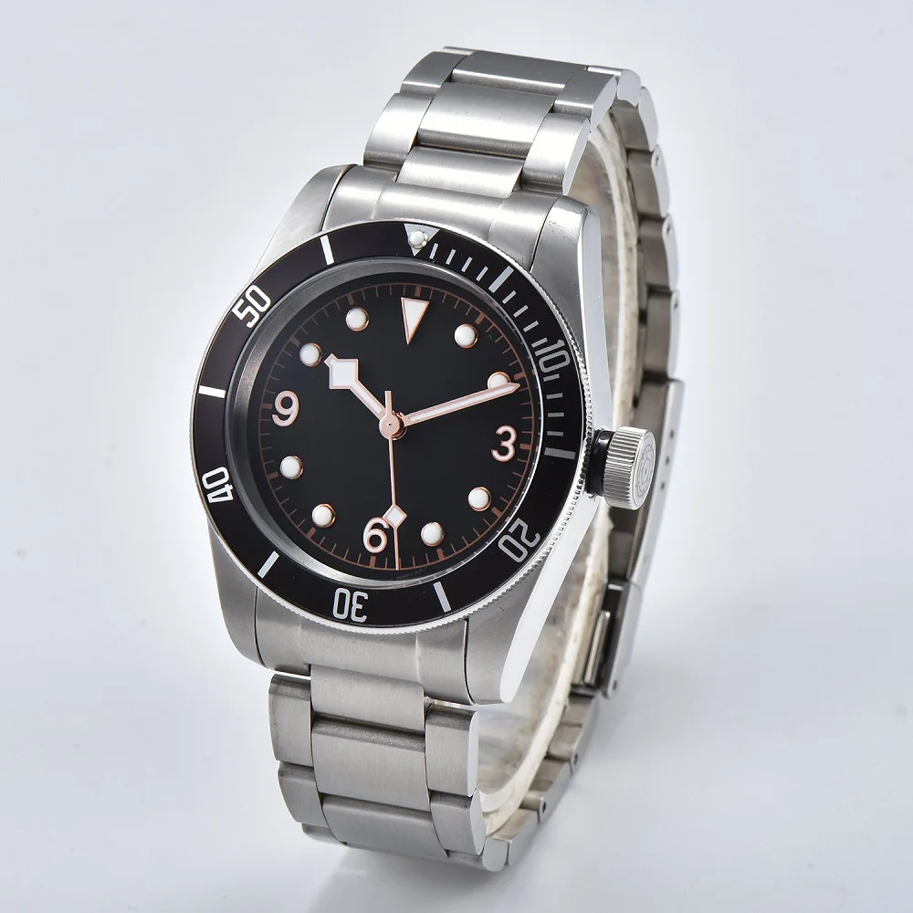 

41mm Watch Men Automatic mechanical watches black aluminum rotating bezel luminous Military men watch