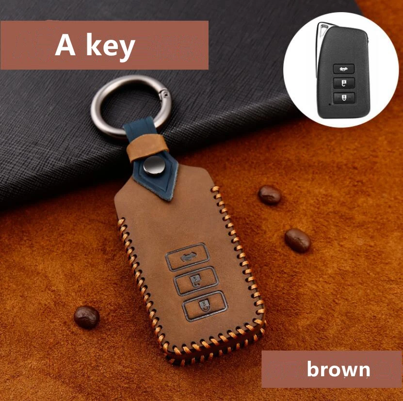 A key brown Автомобильный чехол для ключей из натуральной кожи с цепочкой и дистанционным управлением для Lexus IS ES GS NX RX LX GS GX - Название цвета: A key brown