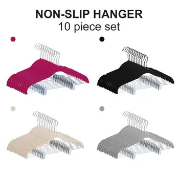 

10 Pieces Adult Clip Flocking Hanger with Clip Custom Non-slip Clothing Store Shelf Drying Rack Plastic Hanger