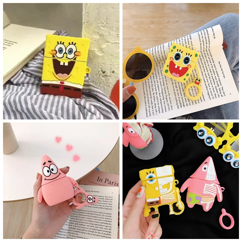 

Cute Cartoon Sponge Baby Headphone Ear Phone Box For Airpods 2 Skin Accessories Protector Cover For Apple Air Pods Earphone Case