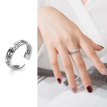 

Mocanie Genuine 925 Sterling Silver Engraved Retro Rome Letter a Week Adjustable Finger Ring for Women Ethnic Style Fine Jewelry