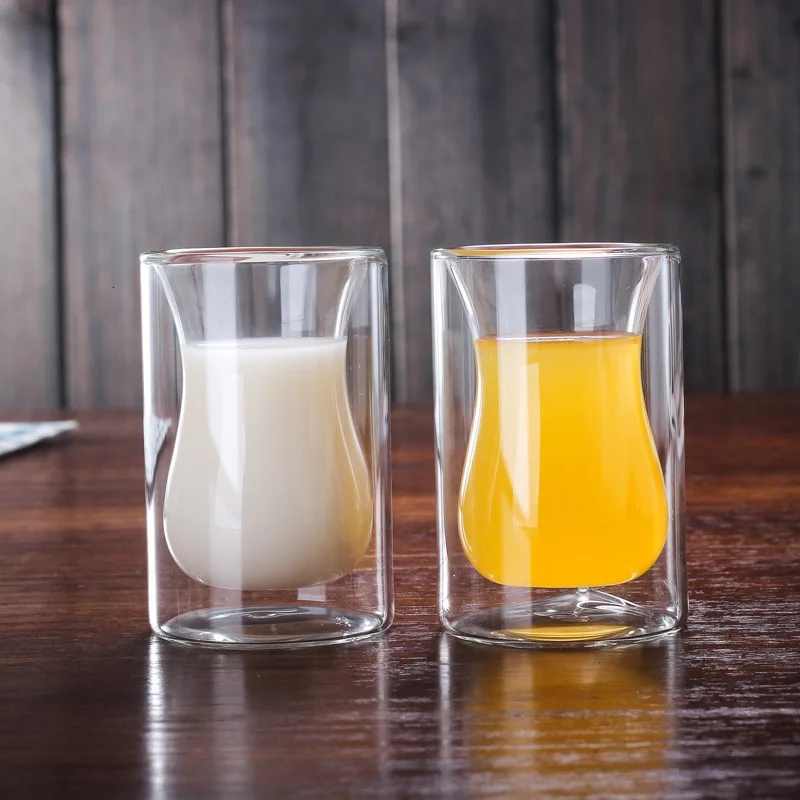 

Simple Double-deck Transparent Heat-resisting Coffee Mugs High Borosilicate Glass Cappuccino Milk Fruit Juice Breakfast Cups