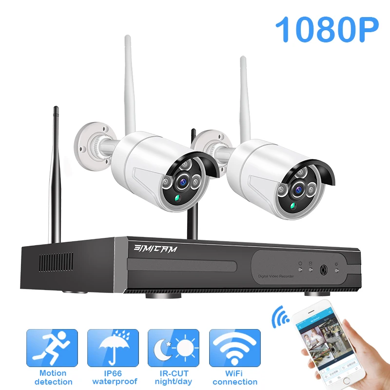 WiFi видео Мониторинг ip CCTV система безопасности камера 4ch nvr 2pcs 2MP IR-CUT наружная беспроводная камера видеонаблюдения - Цвет: 1080P NVR Kit