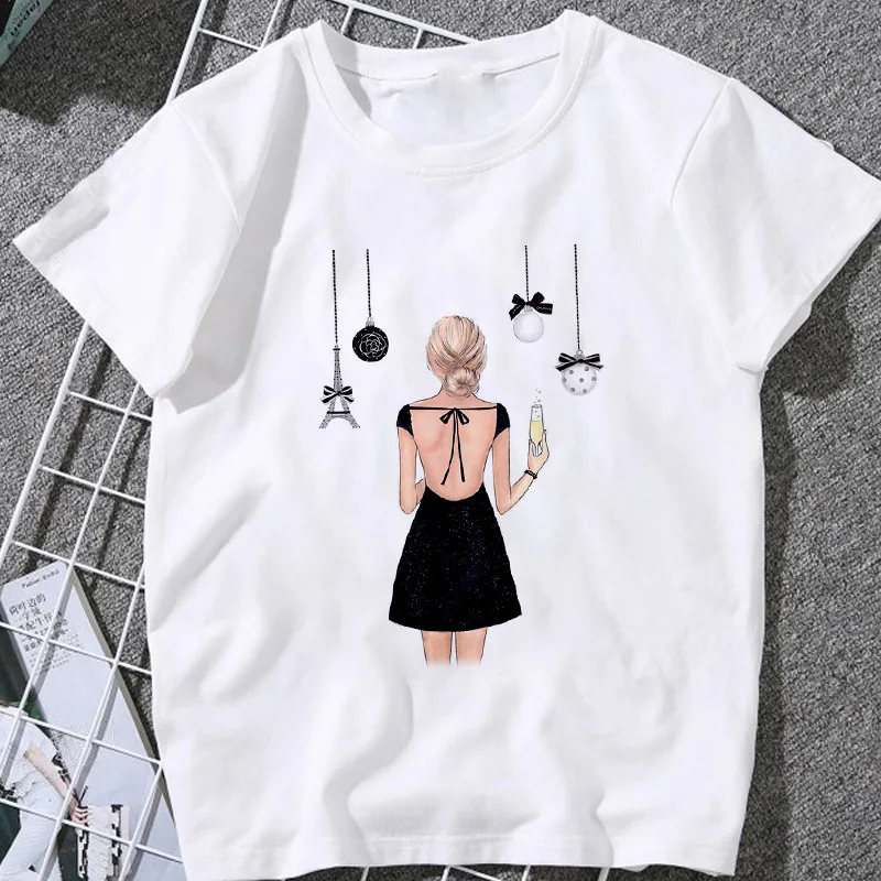 2020 Fashion beauty champagne pattern Printing Tshirt Women 90s Graphic Tshirt Grunge Aesthetic Top Tees Female tshirts
