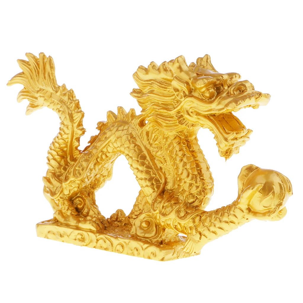 Small Chinese Feng Shui Dragon Brass Statue Sculpture Home Office Decoration Tabletop Decor Ornaments for Wealth and Success Good Lucky Gifts 
