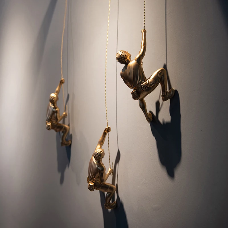 Gold Rock Climbing Man Sculpture Wall Hanging Decoration Oranments Home