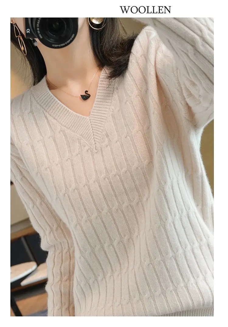 long sweater Women's V-Neck Long-Sleeve Sweater Korean Version Of Loose Versatile Bottom Sweater Large Size Fashion Sweater Autumn And Winter Sweaters