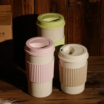 

Kitchen Bar 350/450/550ML Wheat Straw Insulation Thermos Cup Outdoor Portable Hanging Drinkware Hot Water Coffee Bottle