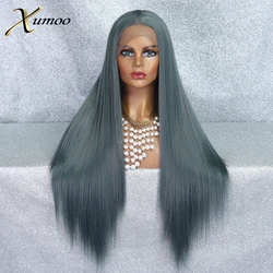 Long Bone Straight Blackish Green Synthetic Lace Front Wig Cosplay Party Drag Queen Dark Green Wigs For Black Women