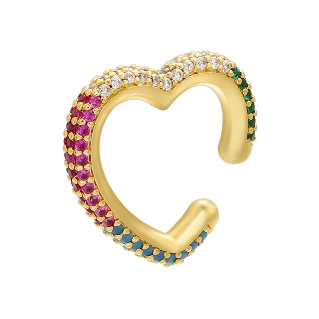 ZHUKOU 1piece 2020 CZ heart Crystal Ear Cuff Earring Fake piercing clips on earrings for women gold/silver color ear Clip VE132 gold mix color