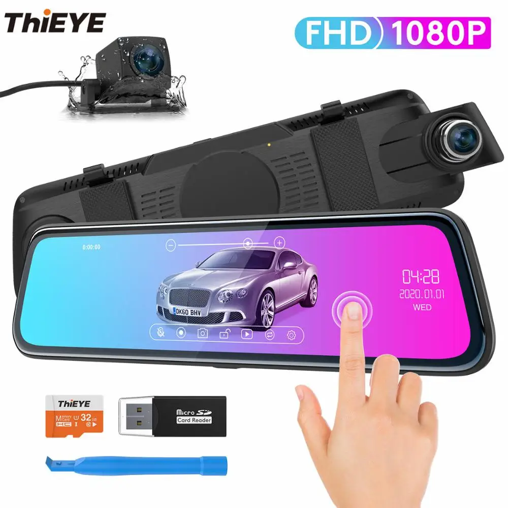 

ThiEYE CarView 2 Car DVR Camera 10-inch Touch Screen Full HD1080P Video Recorder with 720P Dual Lens Mirror Rearview Dash Camera