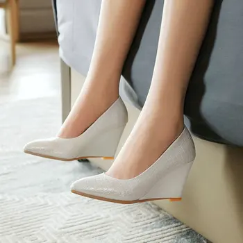 

2020 Women Pumps Wedge Heel Shoes Pointed Toe High Heels Ladies Pumps Wedges Women Lazy Shoes Big Size 34-43