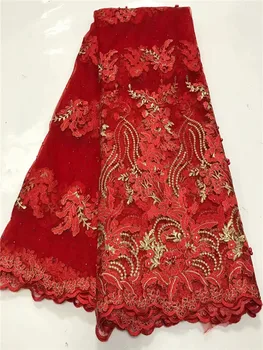 

High Quality Fashion lace Fabric Latest red Nigerian Tulle Lace Fabric With Beads Stone French lace Fabric FW423