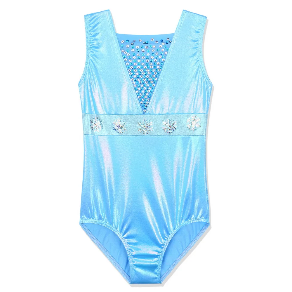

BAOHULU 2019 Brand New 3-12 Years Girls Sleeveless Gymnastics Leotard Light Blue Fancy Sequin Ballet Leotard for Kids