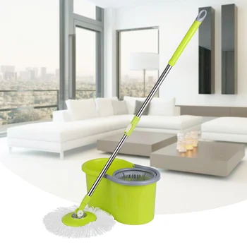 

Stainless Steel Mop Rustproof 360 Dgree Rolling Magic Spin Mop & Bucket Set Rotating Easy-Wring Floor Mop W/ 2 Mop Heads