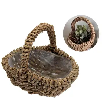 

Willow Braided Flowerpot Cattail Rope Woven Basket With Plastic Lining Flower Pot Hanging Basket Home Garden Decoration