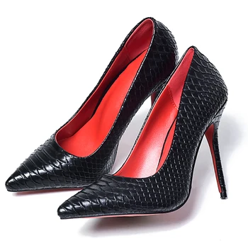 

Shoes Women Sexy Pumps Red Bottom High Heels Ponted Toe Party Stiletto Glossy Snakeskin PU Leather Fashion Office Ladies Shoes