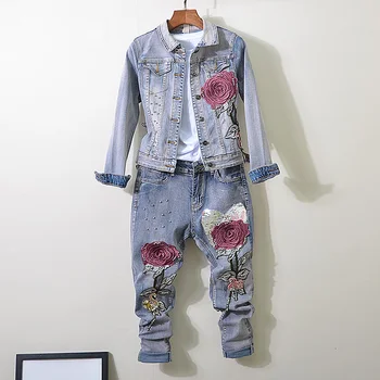 

2020 Spring and Autumn New Elegant Slim Fit Harem Pants Elasticity Jeans + Jacket Two-Piece Set Women's Suit Conjunto Feminino