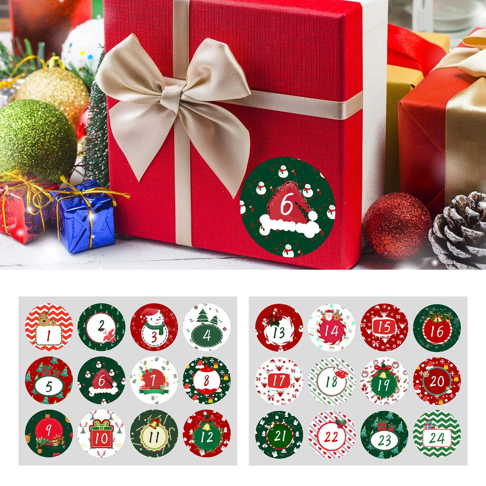 24pcs/set Merry Christmas Advent Calendar Number Paper Sticker Cookie Candy Seal Stickers Diy Gift Packaging Labels Xmas Decor - Party & Holiday Diy Decorations - AliExpress