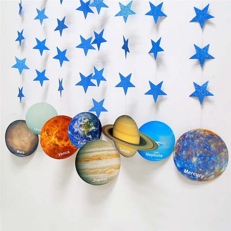 Universe Eight Planets Garlands Night Starry Sky Theme Banner for Happy Birthday Party Decor Kids Boys DIY Hanging Flag birthday banner,party decorations