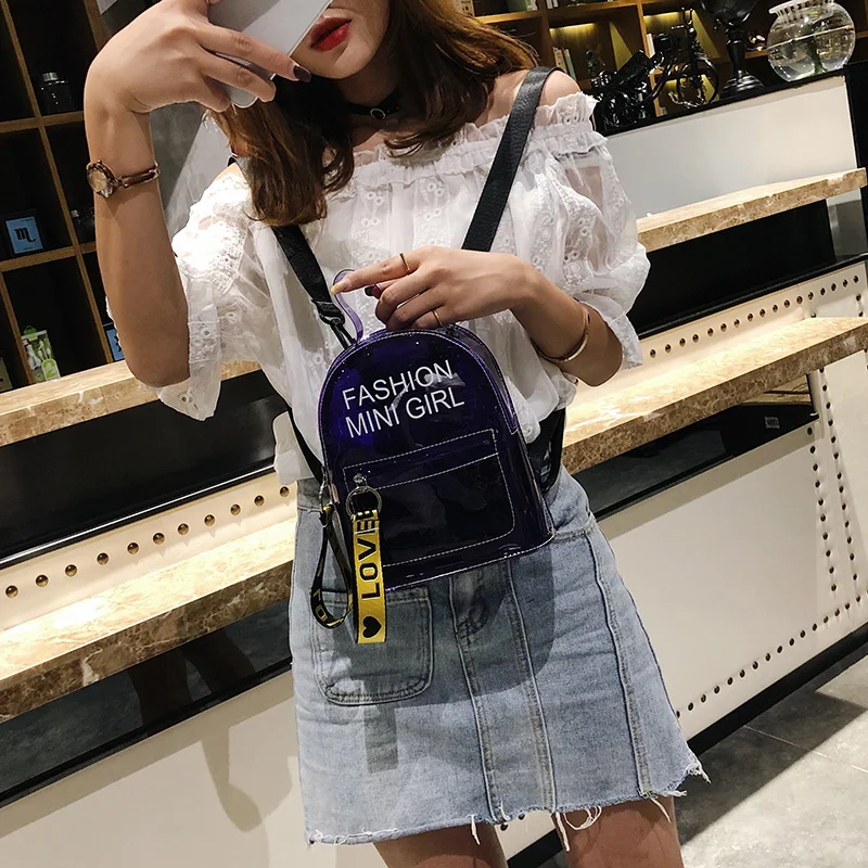 Mochila de moda para mujer, Mochila pequeña para chicas, bolso transparente negro de viaje, bolsos de hombro, regalo/BY
