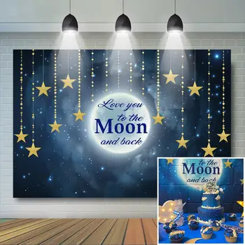 

Twinkle Star Baby Shower Backdrop Love You to The Moon and Back Baby Shower Background Boys Space Astronaut Birthday Paty Decor