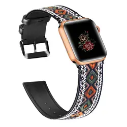 Женский кожаный и нейлоновый ремешок для Apple Watch 44 мм 42 мм 40 мм 38 мм Мужской тканый ремешок ручной работы браслет для iWatch серии 4 3 2 1