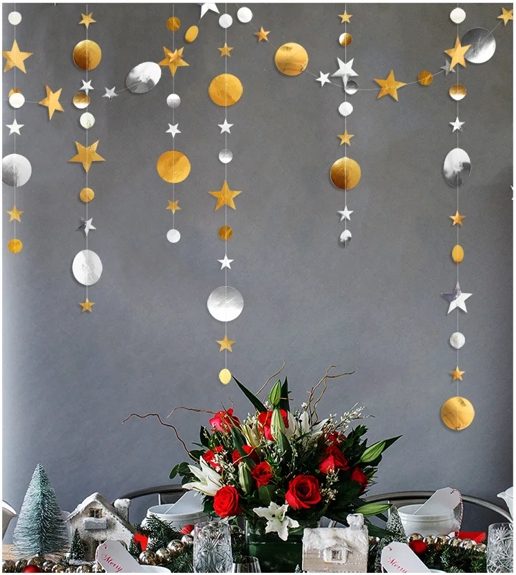 Рождественские украшения для дома и формирующая листы для кровли 4 м Снежинка круглые звезды Бумага цветочной гирляндой, рождественские украшения год кулон Kerst. Q