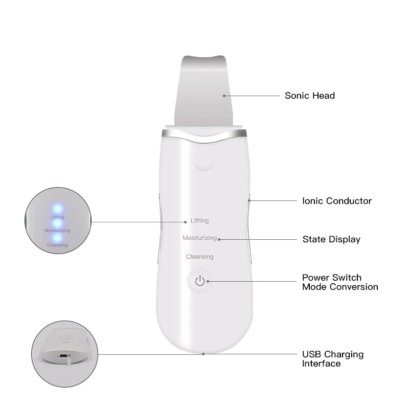 Ультразвуковой скребок для кожи шпатель удаления черных точек очищающее