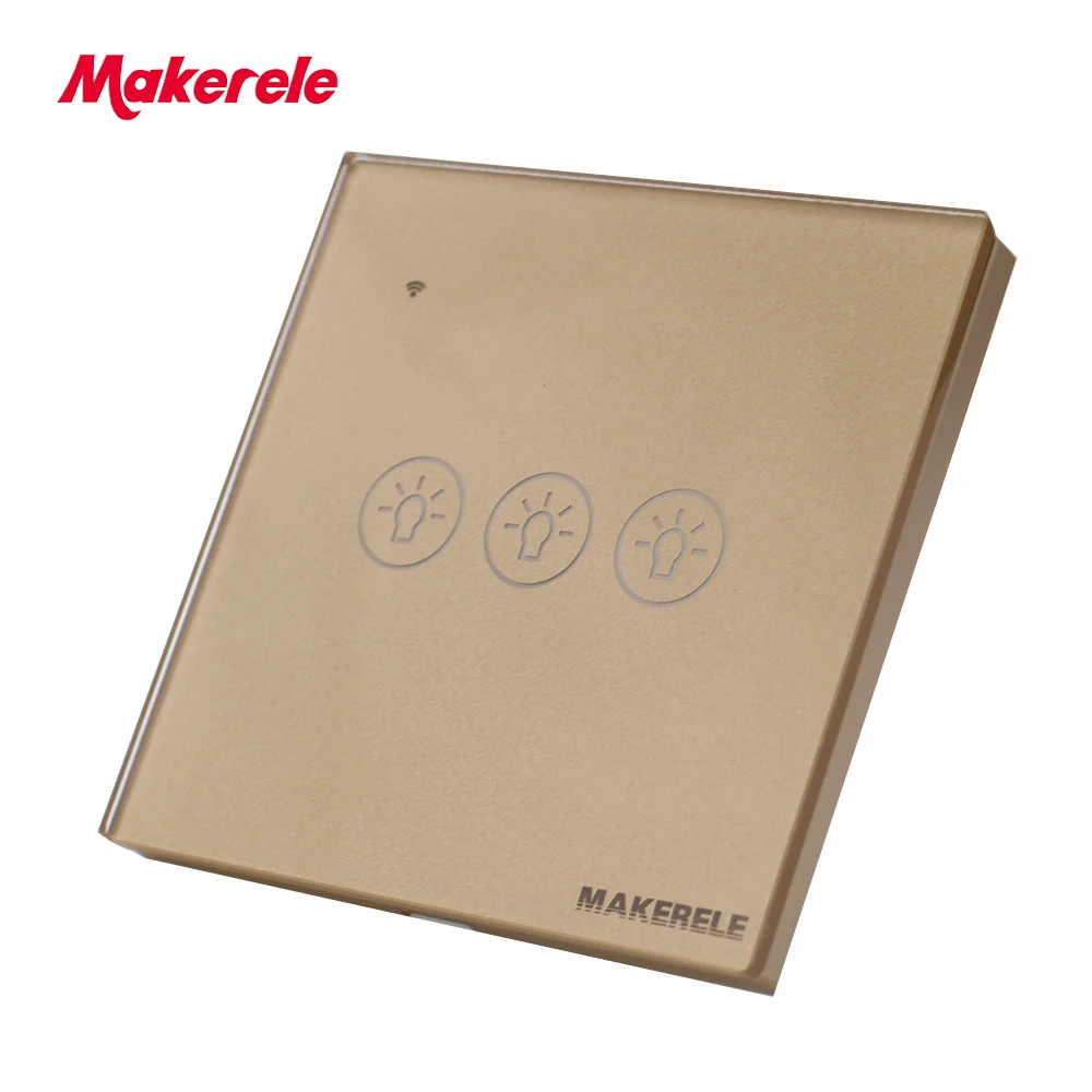 Makerele Wi-Fi настенный светильник сенсорный выключатель Tuya/приложение Smart Life Беспроводной Управление 1/2/3/4 банды Google Home Aamazon Alexa Голосовое управление Управление - Цвет: 3Gang Gold