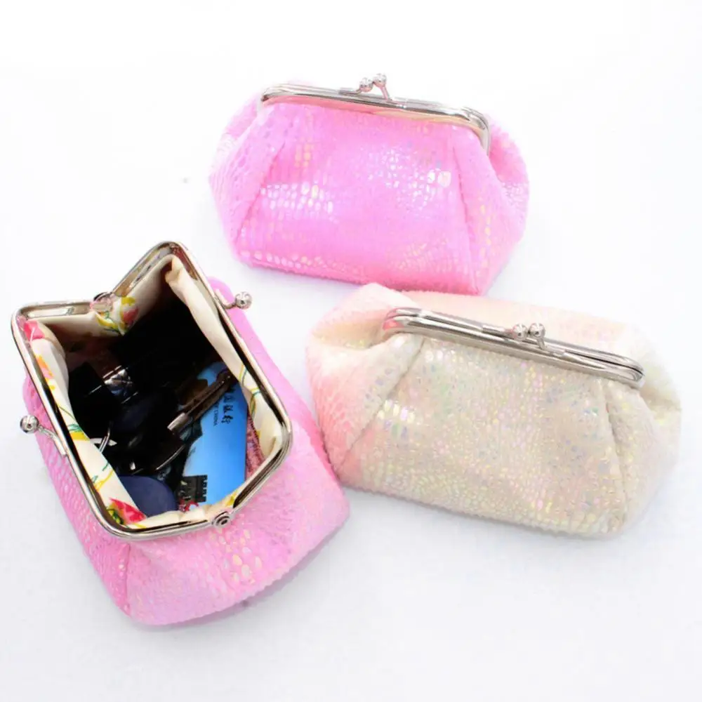 

Women Laser Kiss Lock Round Wallet Clutch Pouch Coin Cash Card Holder Purse
