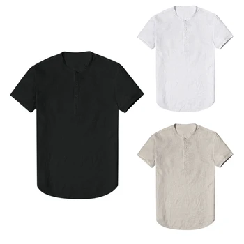 

Men Shirt Summer Casual Blouse Cotton Linen Shirt Loose Tops Short Sleeve Tee Shirt
