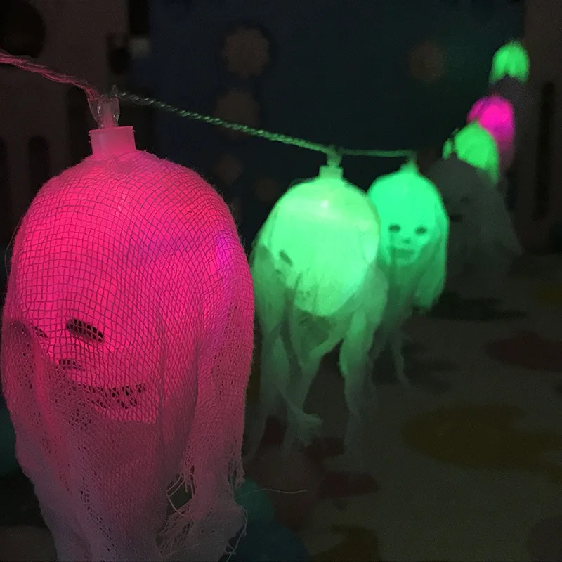 Светодиодный Белый текстиль череп гирлянда света Хэллоуин ужас декорация дом с привидениями фонарь на батарее коробка Светодиодная лента