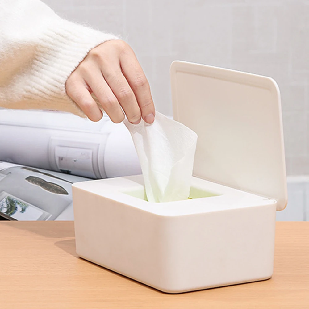 

Dust Proof Plastic Wipes Holder White Desktop Organizer Home Wet Tissue Box Seal Container Case Office Storage With Lid