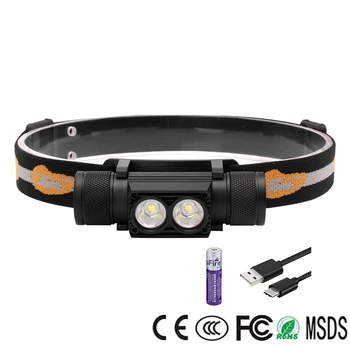 

Lampe Frontale Boruit Headlamp D25 5000lm 2*XM-L2 Headlight 6 Modes 18650 USB Rechargeable Head Torch Light Powerful Head Lamp