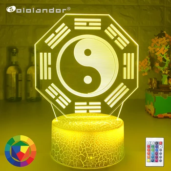

Newest USB Gossip Taiji map Night light 3D vision lights Colorful remote control Bagua map Night light Acrylic atmosphere lights