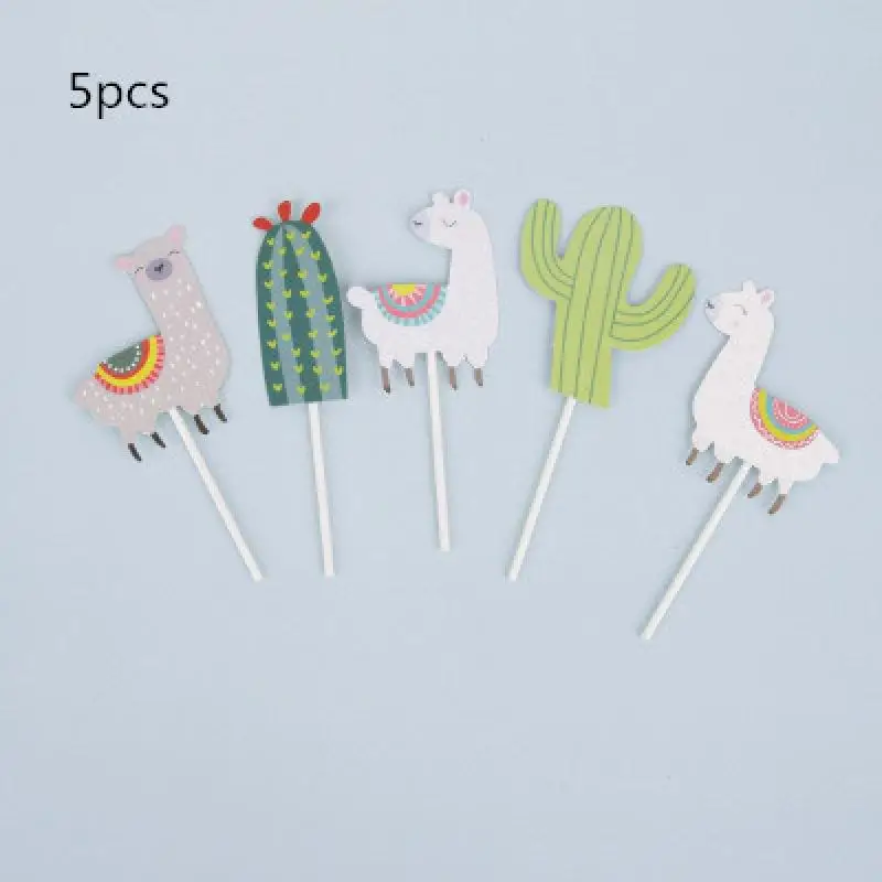 

New 5pcs Alpaca Cactus Cake Topper Cupcake Toppers Wedding Birthday Cake Decoration Jungle Summer Theme Party Decor Supplies